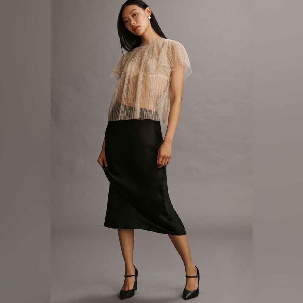 Anthropologie Sarah Hann Jody Sheer Top Blouse Neutral Shimmer Size Medium NWT - Picture 11 of 12